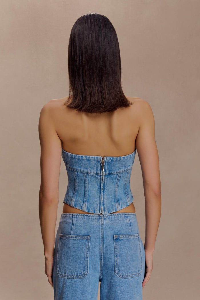 Meadow Denim Corset Halter Top - Classic Blue
