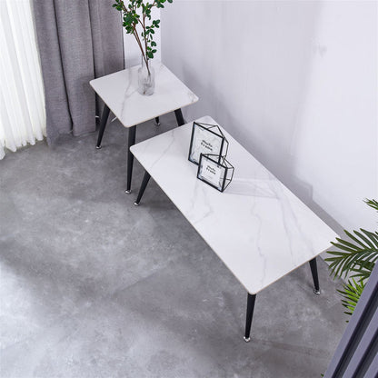Mendy White Sintered Stone End Table with Metal Legs by Criterion™ -Home Living Store - -