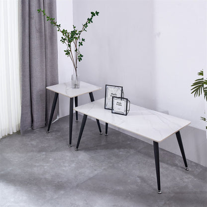 Mendy White Sintered Stone End Table with Metal Legs by Criterion™ -Home Living Store - -