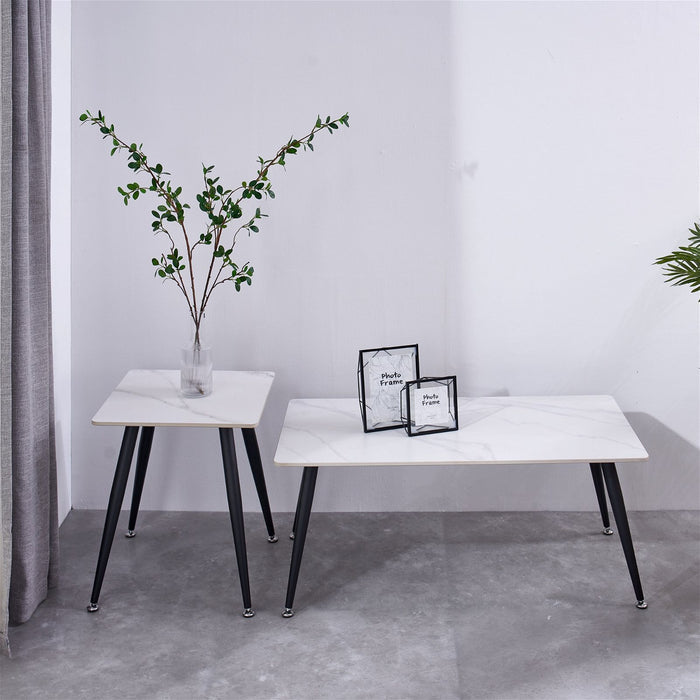 Mendy White Sintered Stone End Table with Metal Legs by Criterion™ -Home Living Store - -
