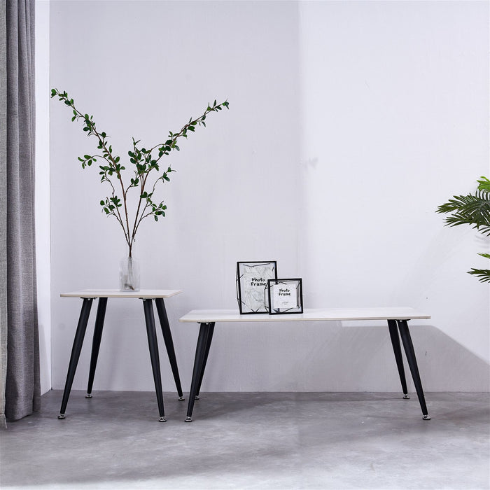 Mendy White Sintered Stone End Table with Metal Legs by Criterion™ -Home Living Store - -