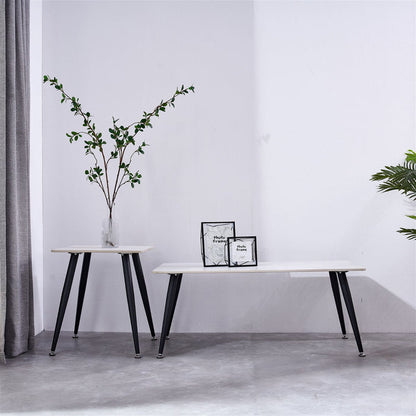 Mendy White Sintered Stone End Table with Metal Legs by Criterion™ -Home Living Store - -