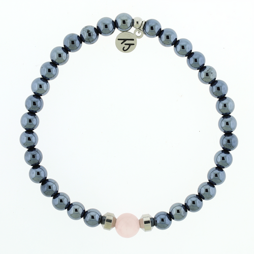 Men's Noble Father Daughter Bracelet Collection - Gunmetal Onyx with Rose Quartz Beaded Bracelet
