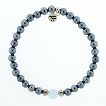 Men's Noble Father Son Bracelet Collection - Gunmetal Onyx with Blue Aquamarine Beaded Bracelet