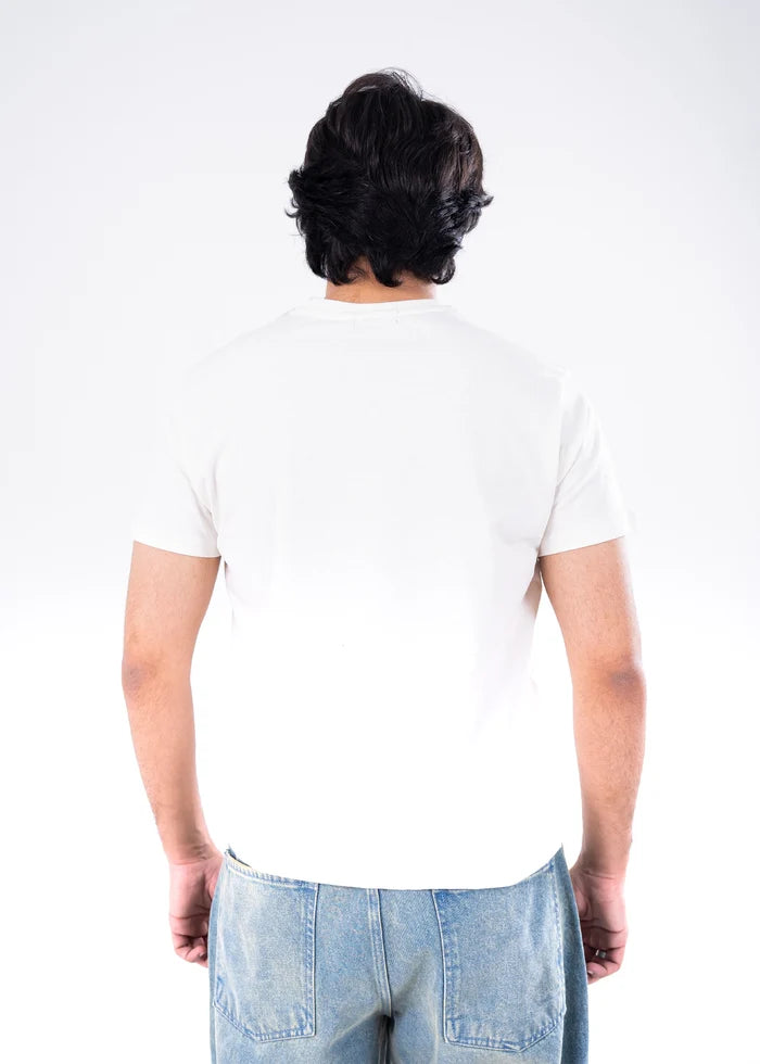 Men's off-white short-sleeve crew-neck winter T-shirt, back view