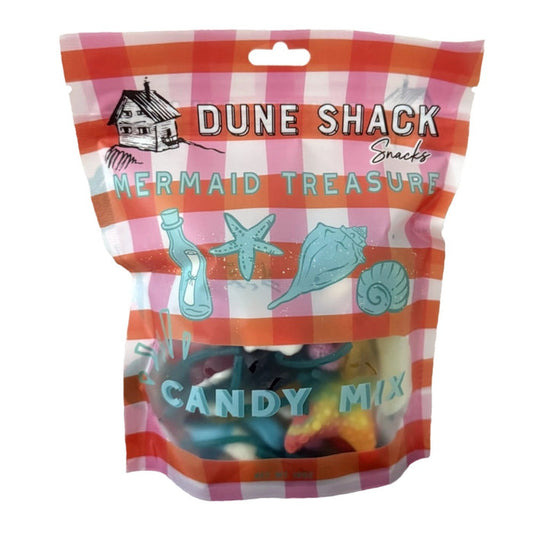 Dune Shack Snacks Mermaid Treasure Candy Mix packaging with checkered pattern