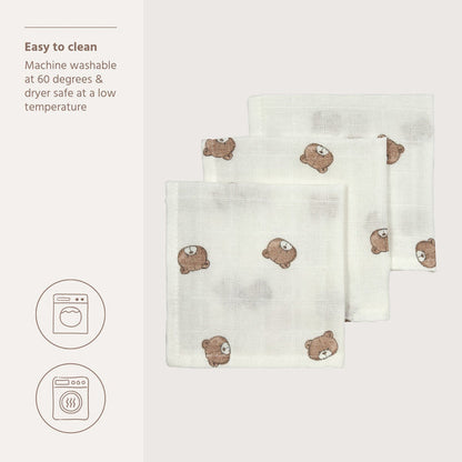Meyco – Muslin Cloths 30x30cm (3 Pack) – Bear Multicolor