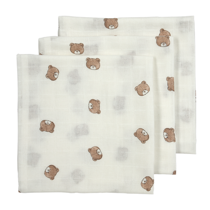 Meyco – Muslin Cloths 70x70cm (3 Pack) – Bear Multicolor