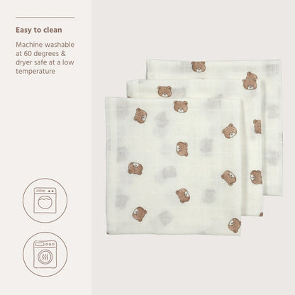 Meyco – Muslin Cloths 70x70cm (3 Pack) – Bear Multicolor