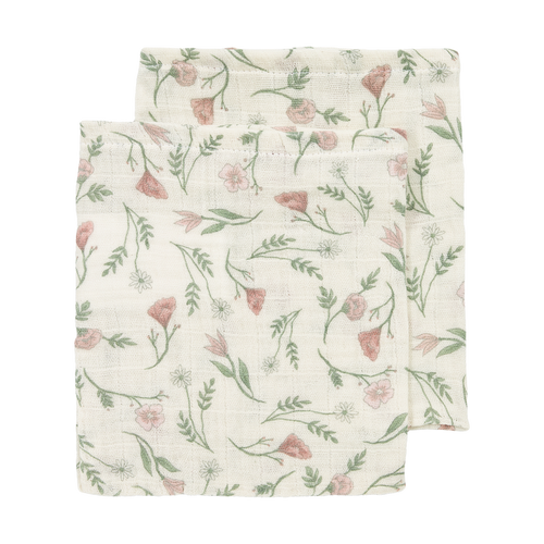 Meyco – Muslin Cloths Pre-Washed 20x17cm (2 Pack) – Flower Multicolour