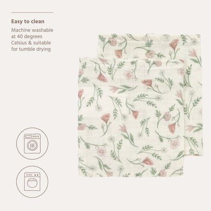 Meyco – Muslin Cloths Pre-Washed 20x17cm (2 Pack) – Flower Multicolour