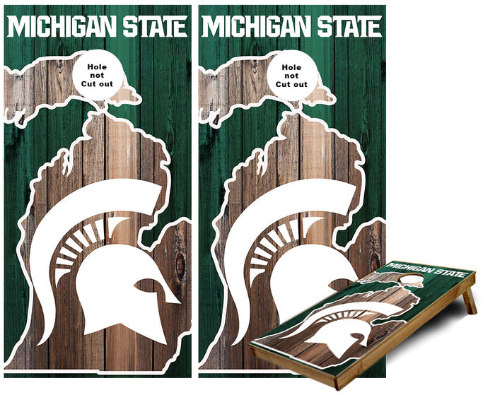 Michigan State Michigan Outline rustic wood look Cornhole Wraps