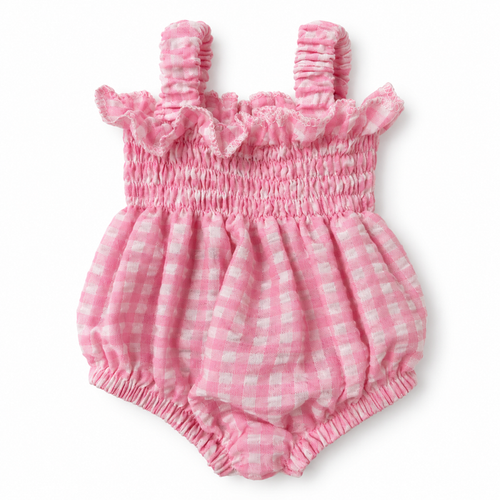 Mini Colettos - Ellory Designs Doll Romper - Agnes Smock Pink Gingham