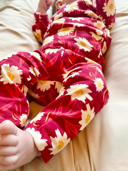 Mums Flowers on Burgundy Leggings