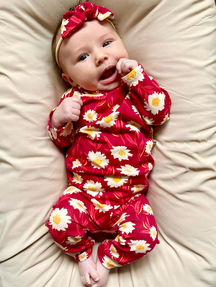 Mums Flowers on Burgundy Leggings