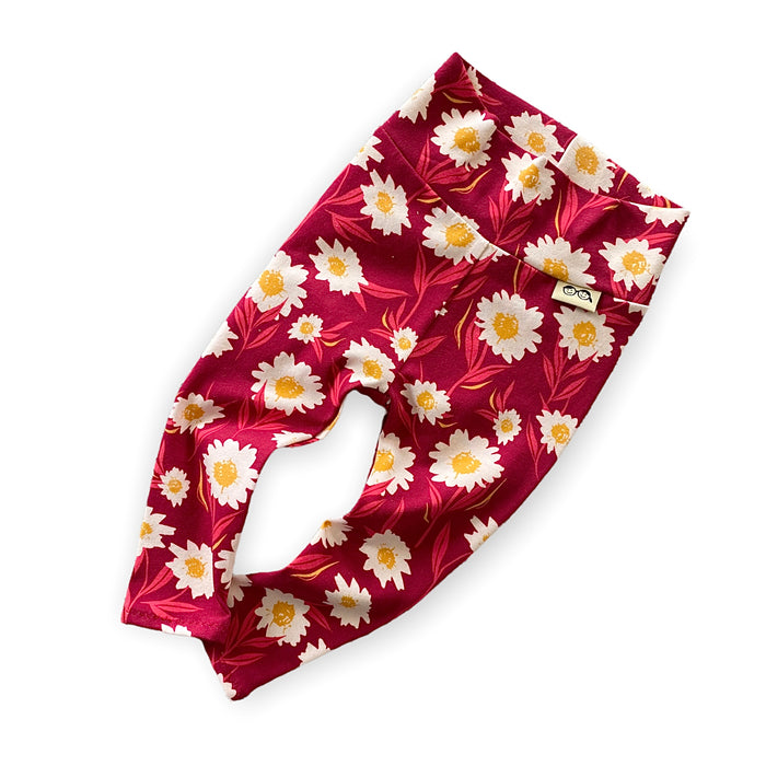 Mums Flowers on Burgundy Leggings