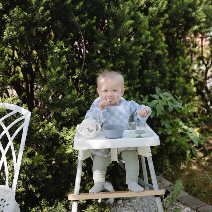 Mushie - Long Sleeve Bib - Blue Check