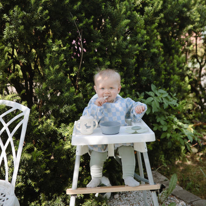 Mushie - Long Sleeve Bib - Blue Check