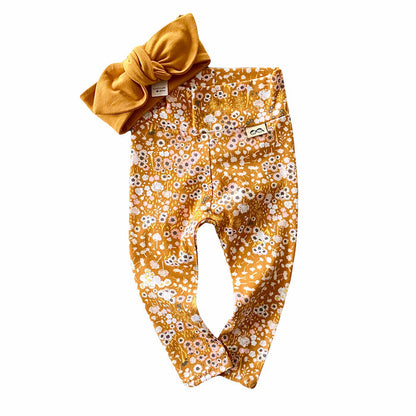 Mustard Floral Leggings with Mustard Headband