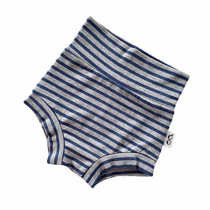 Navy Stripes on Heather Grey Bummies