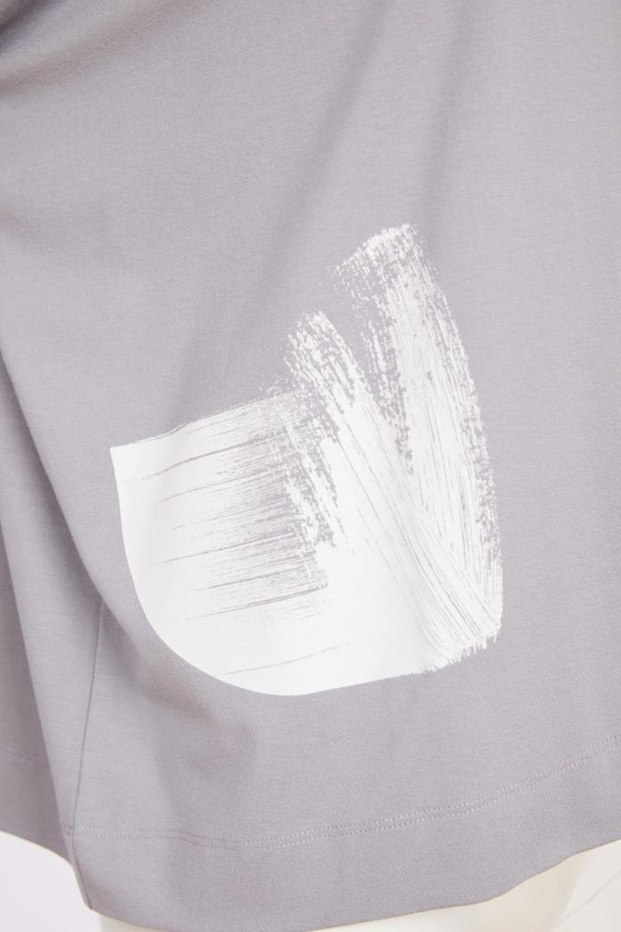 Close-up of white print detail on Naya NAS26143 Dove Grey White Print Top by Naya shop at Dotique