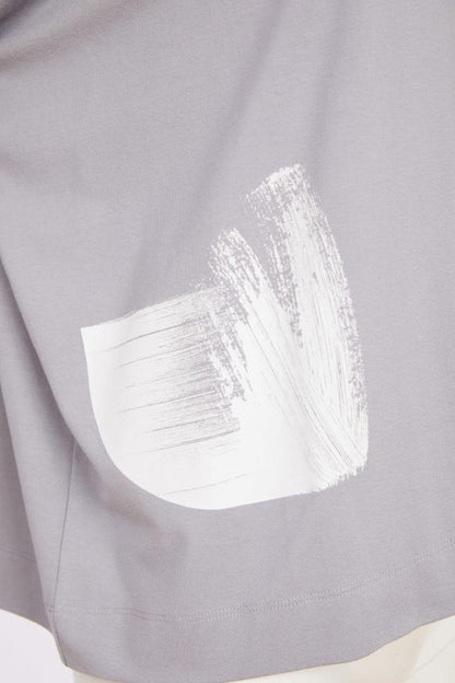 Close-up of white print detail on Naya NAS26143 Dove Grey White Print Top by Naya shop at Dotique
