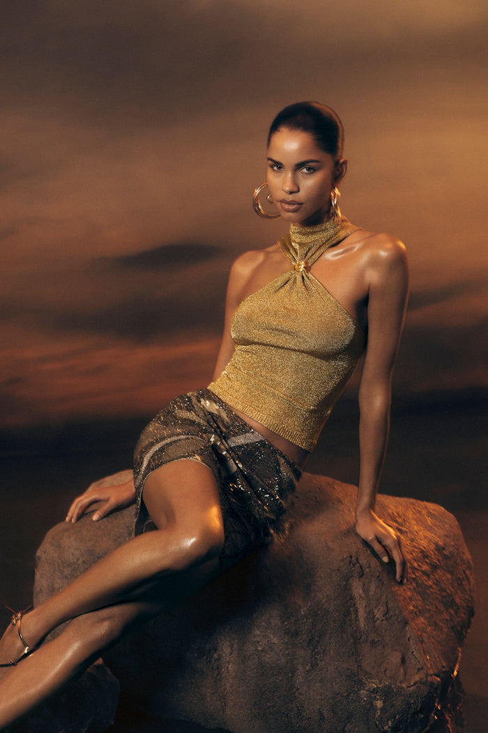 Nikki Lurex Top With Hardware - Gold