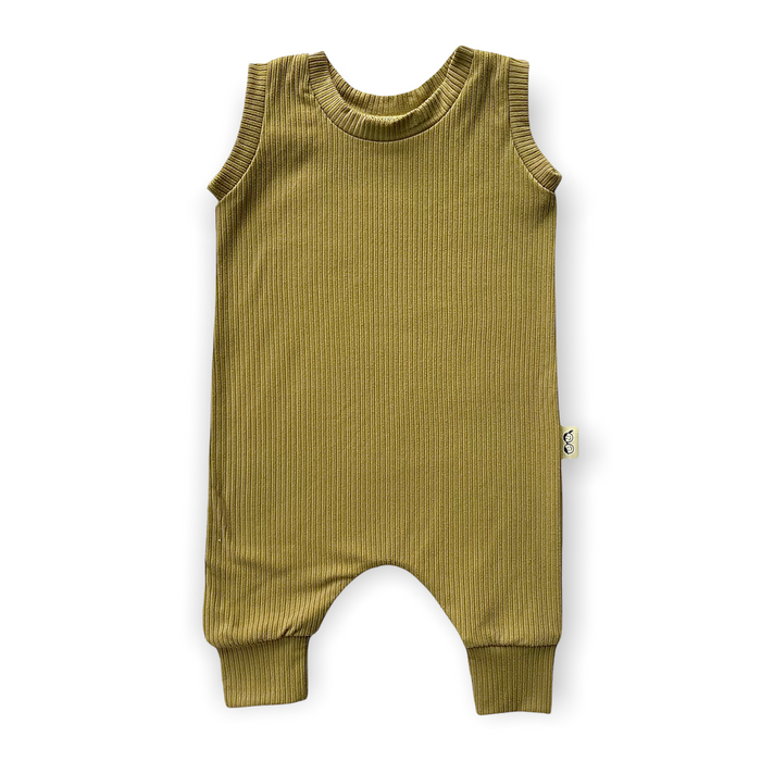 Olive Rib Harem Romper