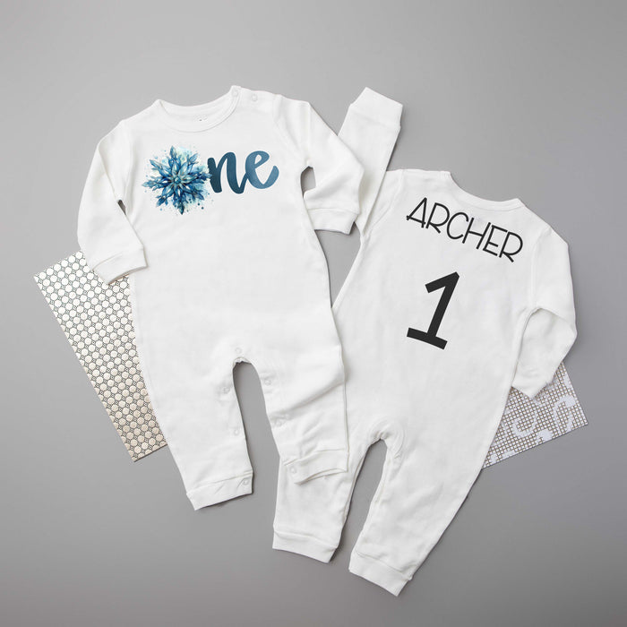 "One Snowflake" Long Sleeve Romper
