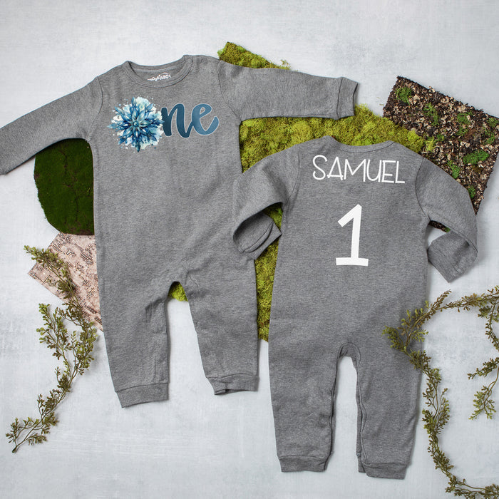 "One Snowflake" Long Sleeve Romper