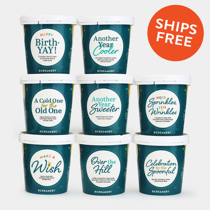 Photo of 8 pints of ice cream for  the "over the hill' birthday gifts