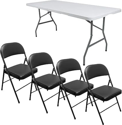 Pack of 4 & 6 Folding Chairs + 6ft Folding Table Set