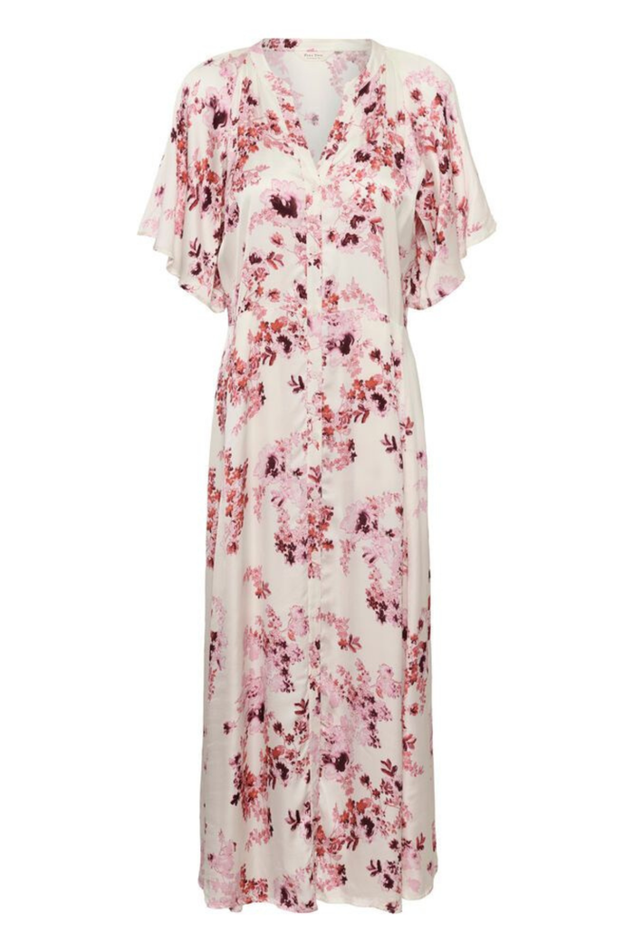 Front view of Part Two 30310465 AlajaPW Pink Shadow Flower Print Dress by part two, shop part two at Dotique in floral design
