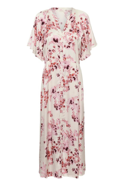 Front view of Part Two 30310465 AlajaPW Pink Shadow Flower Print Dress by part two, shop part two at Dotique in floral design