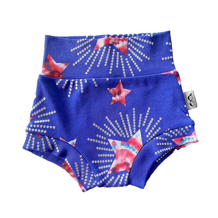 Patriotic Tie Dye Star on Blue Bummies