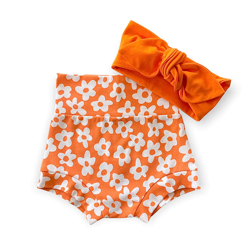 Peach Windy Flower Mix and Match Bummies and Orange Headband