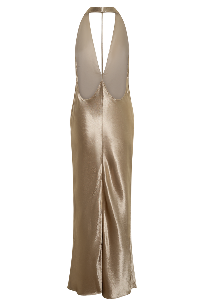 Peyton V Neck Satin Maxi Dress - Gold