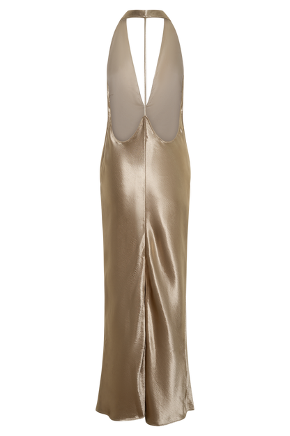 Peyton V Neck Satin Maxi Dress - Gold