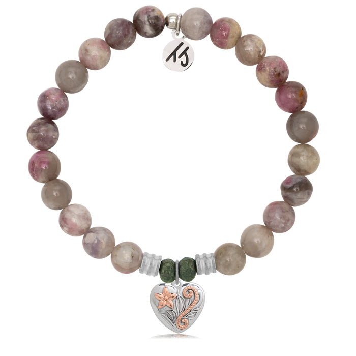 Pink Tourmaline Stone Bracelet with Renewal Heart Sterling Silver Charm