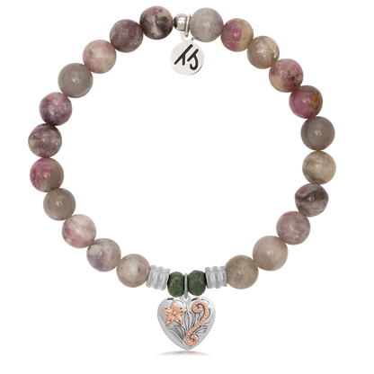 Pink Tourmaline Stone Bracelet with Renewal Heart Sterling Silver Charm