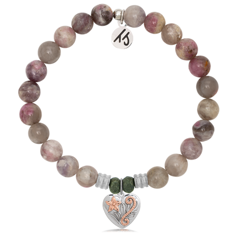 Pink Tourmaline Stone Bracelet with Renewal Heart Sterling Silver Charm