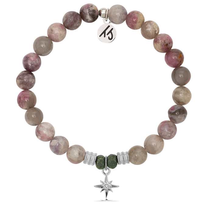 Pink Tourmaline Stone Bracelet with Your Year Sterling Silver Charm