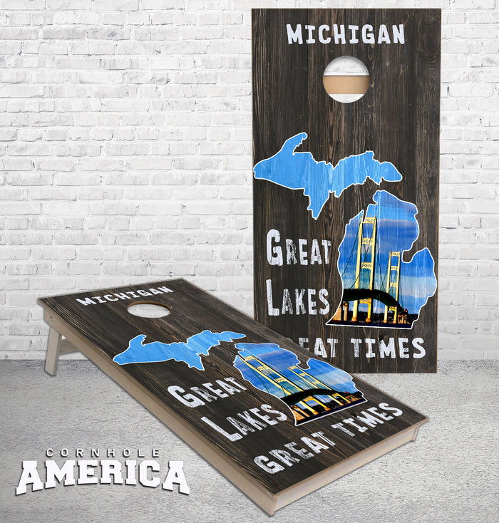 Pure Michigan Mackinac Bridge great lakes great times Cornhole Boards