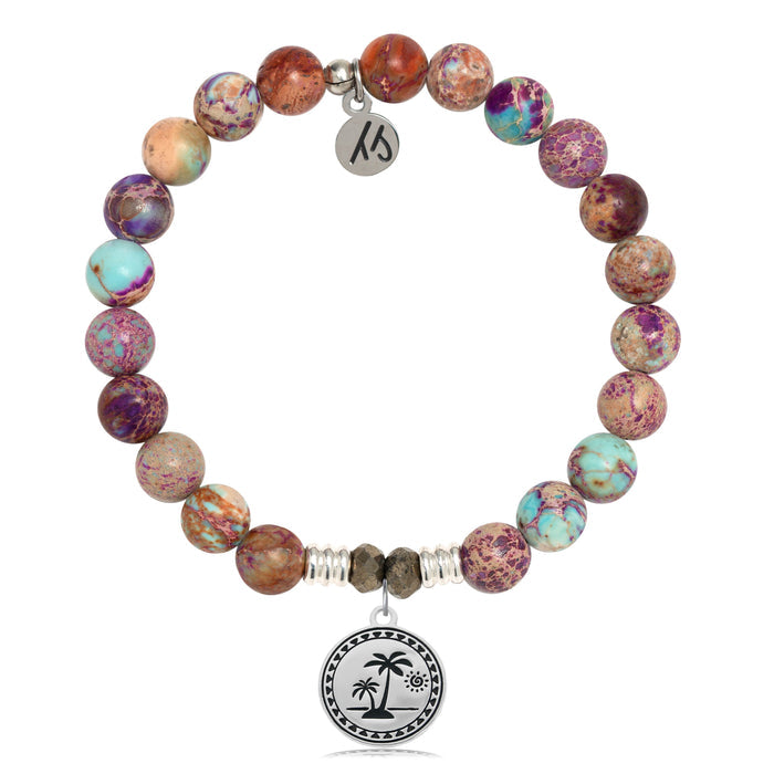 Purple Jasper Stone Bracelet with Palm Tree Sterling Silver Charm
