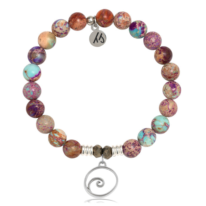 Purple Jasper Stone Bracelet with Wave Sterling Silver Charm