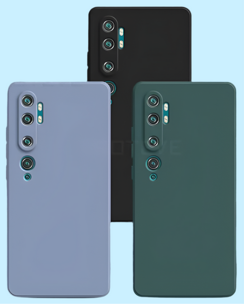 Three smartphones with multiple camera lenses arranged vertically on their backs, shown in black, lavender, and dark green colors.