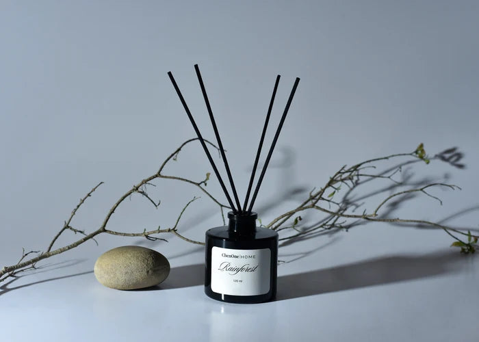 Luxury reed diffuser with black bottle and dark reed sticks