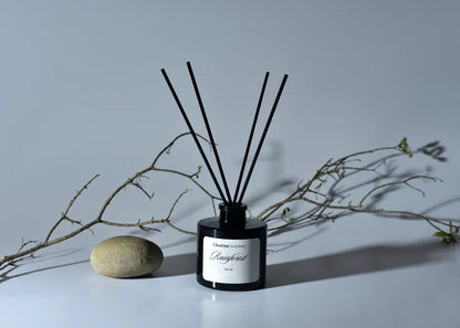 Luxury reed diffuser with black bottle and dark reed sticks