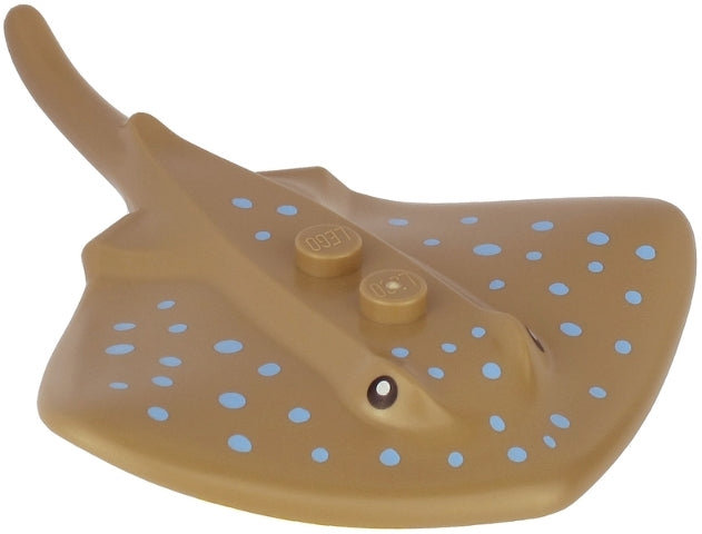 Ray / Stingray with 2 Studs with Black Eyes and Bright Light Blue Dots Pattern