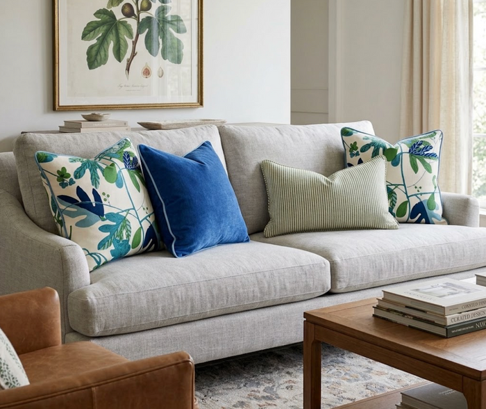 Ready to Ship, 22x22 Matisse Leaf Pillow Cover in Blue Green, Thibaut Pillows